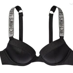 New! Victoria’s Secret shine strap logo bikini top white black 4568